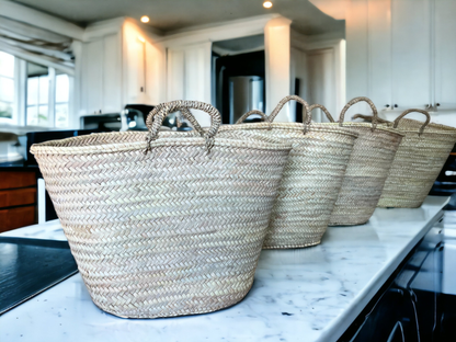 French basket, Straw tote bag, Grocery bag, woven bag: Large / Empty