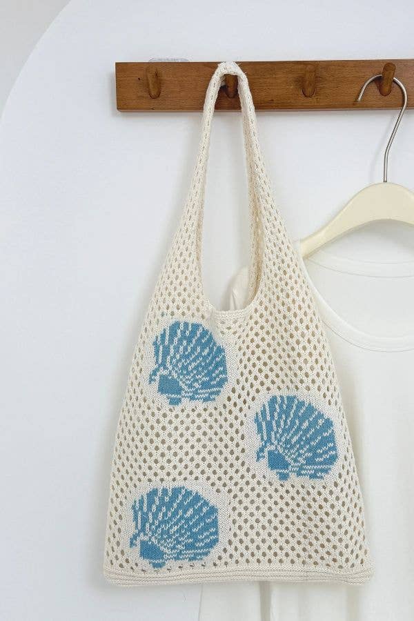 Ocean Theme Crochet Tote Beach Bag: Seashell
