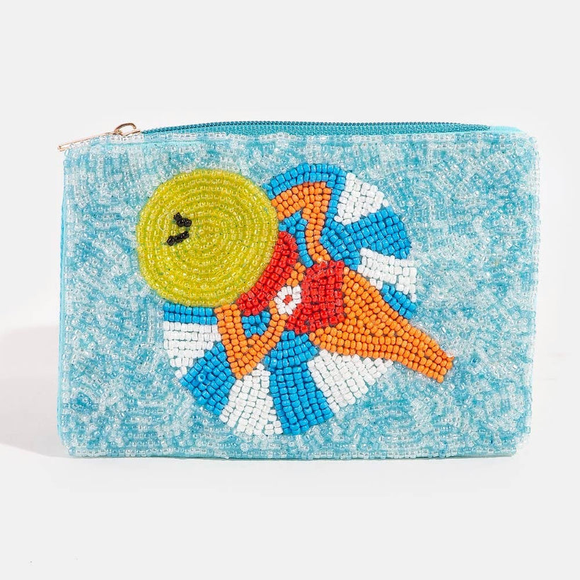 Sunbathing Pool Lady Seed Beaded Coin Purse: MULTI