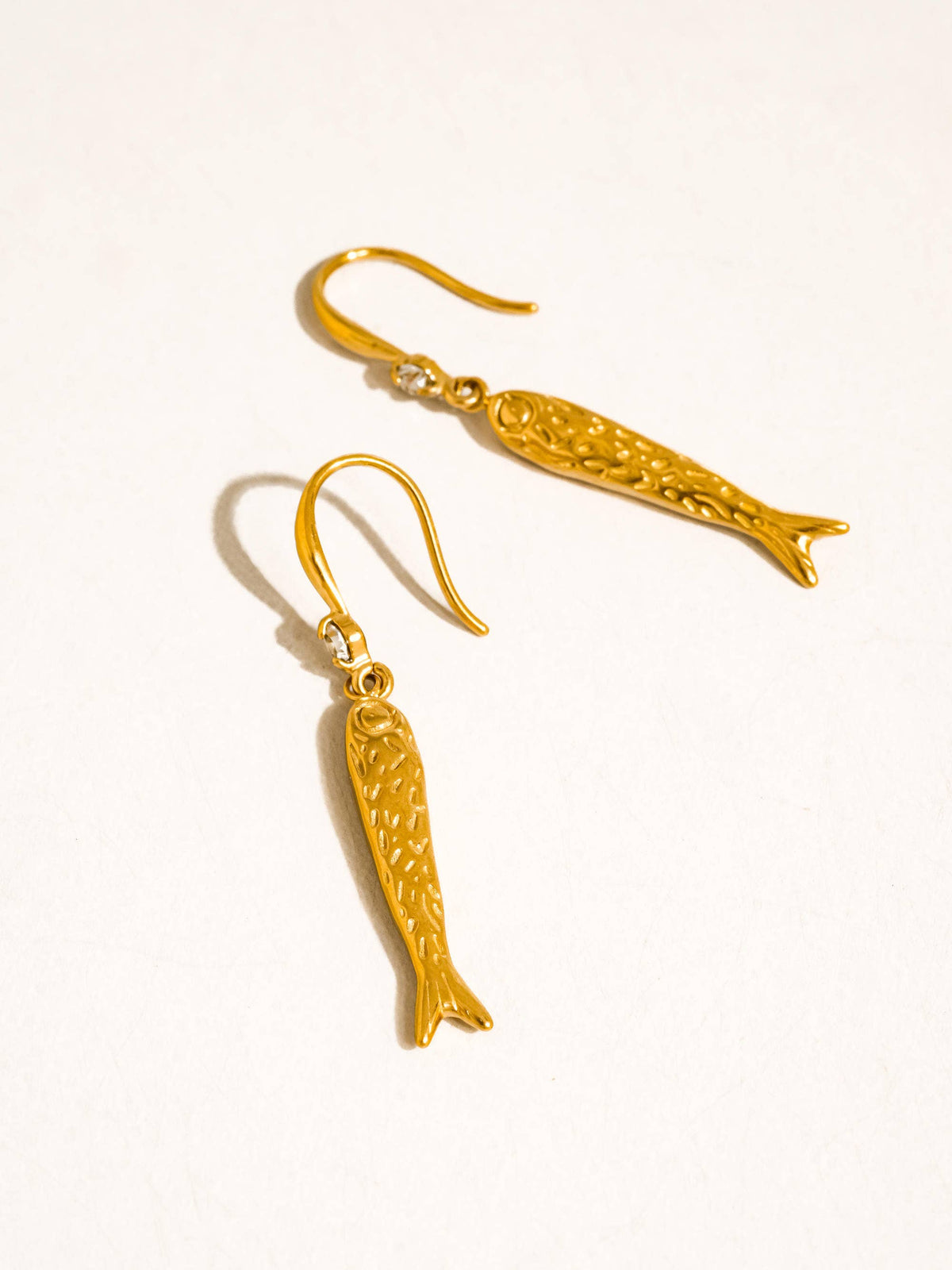 Calypsa 18K Gold Non-Tarnish Fish Charm Drop Earrings: Yellow Gold