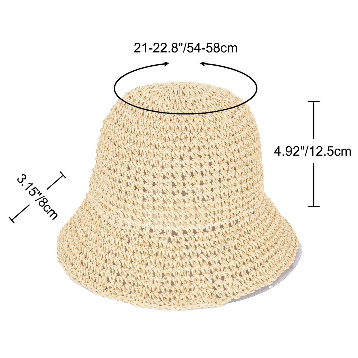 Crochet Raffia Bucket Hat Foldable Wide Brim Sun Hat: Khaki / One Size Fits Most