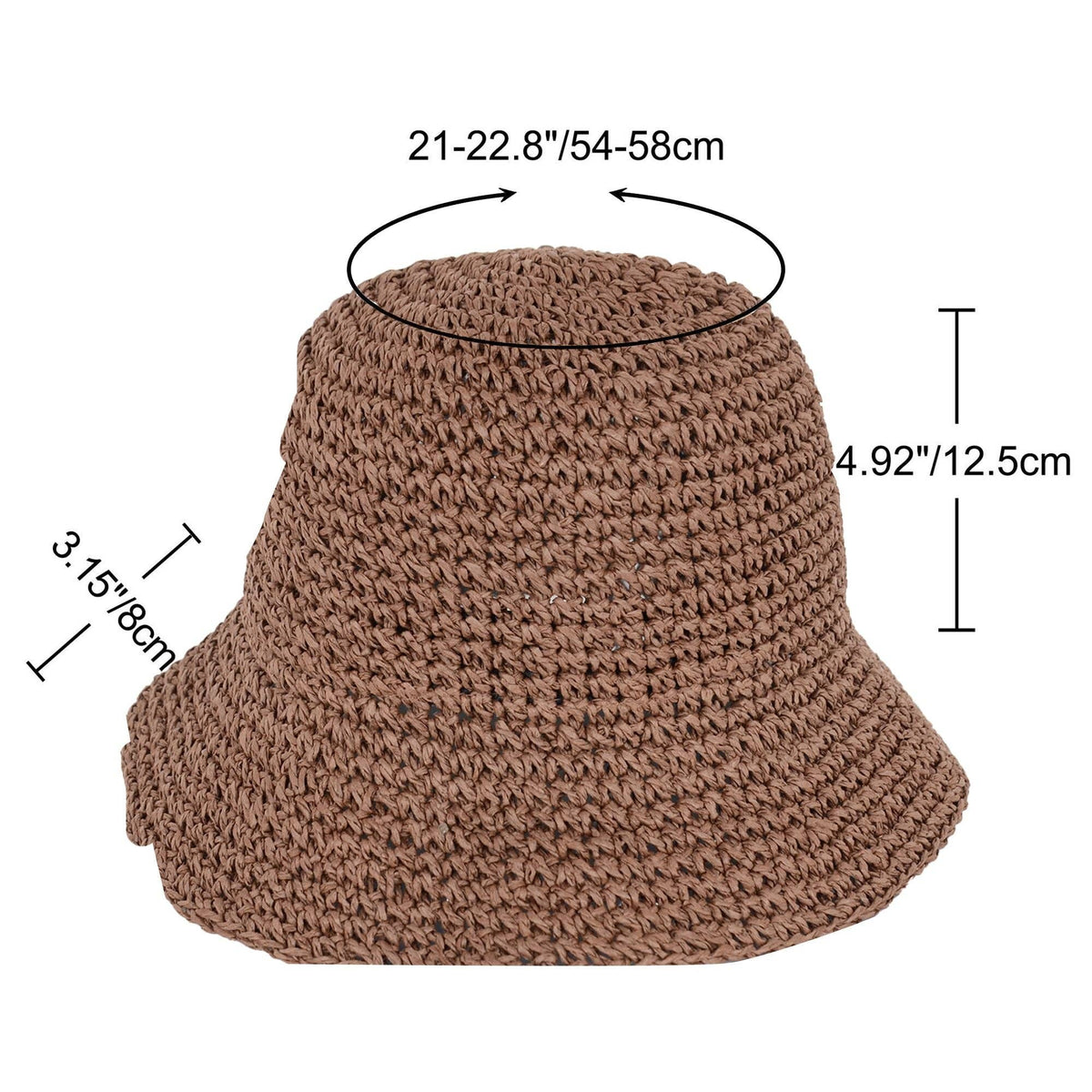Crochet Raffia Bucket Hat Foldable Wide Brim Sun Hat: Khaki / One Size Fits Most