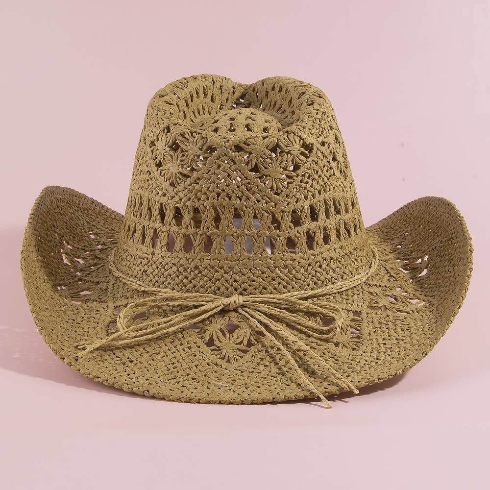Paper Straw Open Weave Crochet Cowboy Hat: KA
