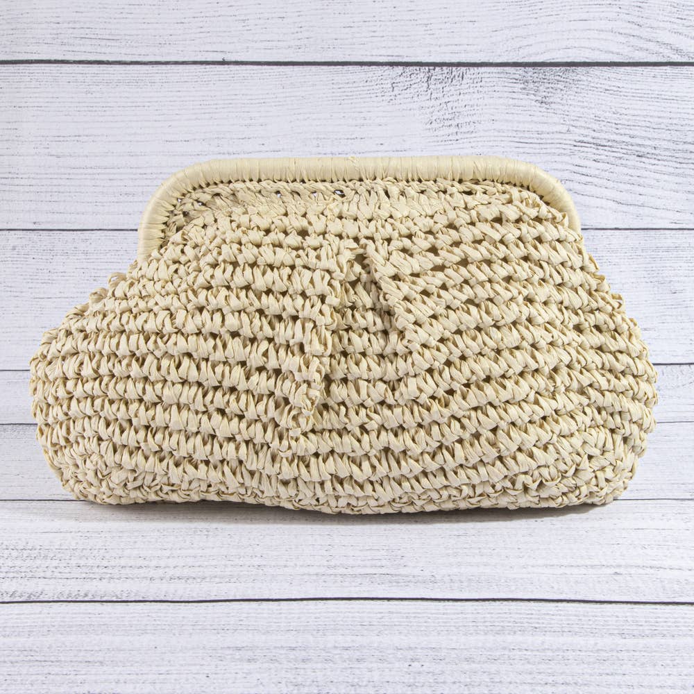 Ribbed Straw Crochet Frame Pouch: KA