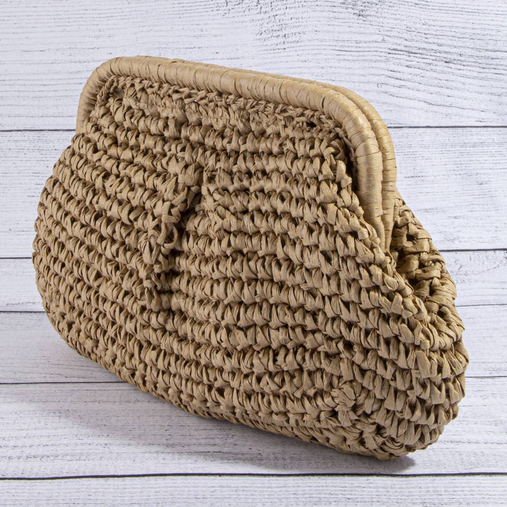 Ribbed Straw Crochet Frame Pouch: KA