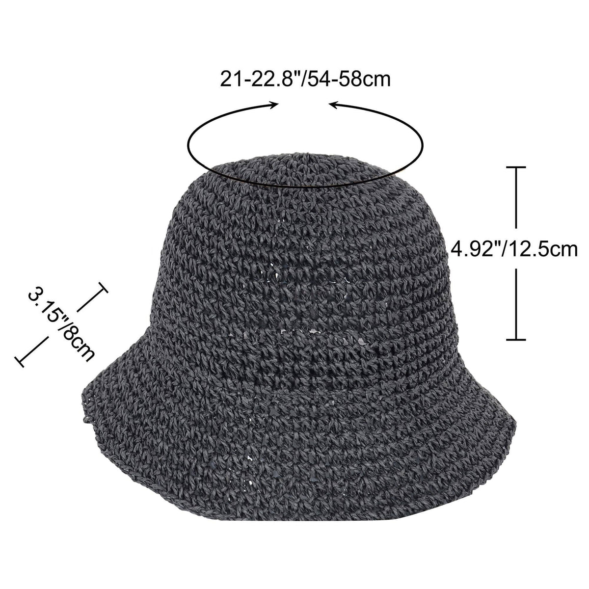 Crochet Raffia Bucket Hat Foldable Wide Brim Sun Hat: Khaki / One Size Fits Most