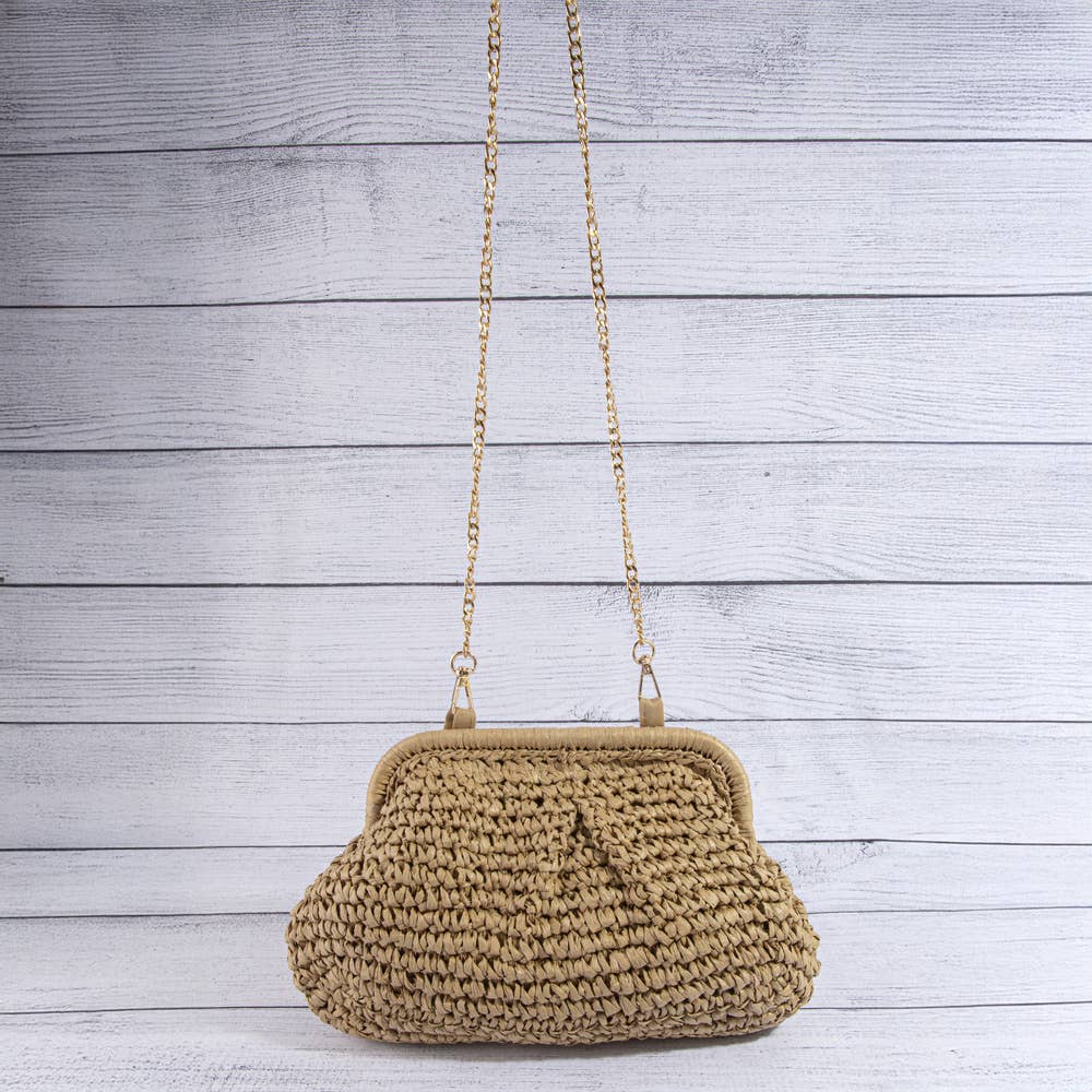 Ribbed Straw Crochet Frame Pouch: KA
