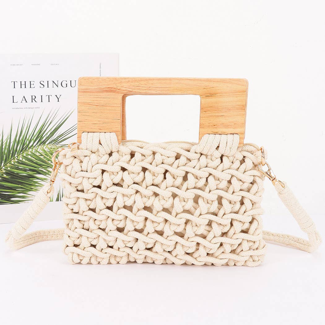 Woven Bag with Wooden Handle: KH